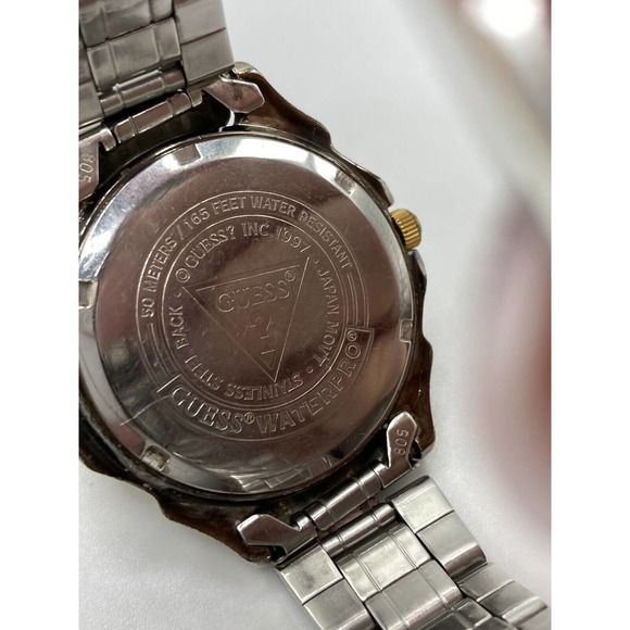 Vintage Guess Waterpro 97’ Moonphase Date Day Dial St.Steel Men’s Watch New Batt - Picture 12 of 12